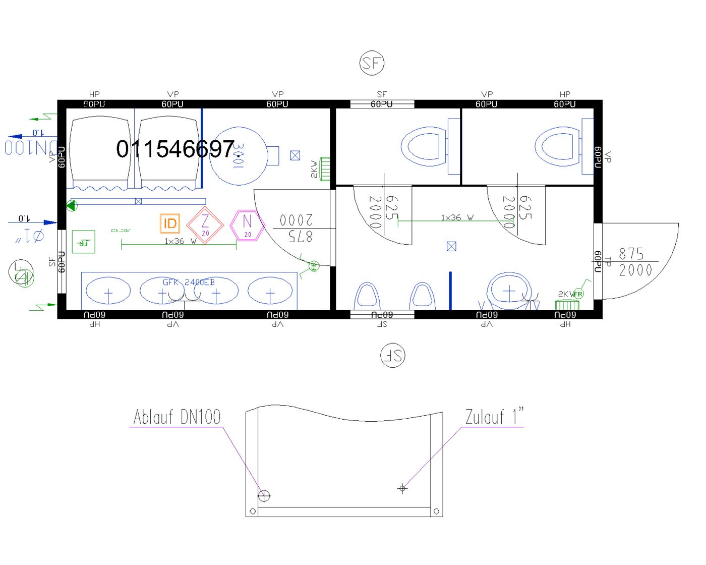 2x20' Dusch-/WC-Container